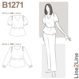 Line2Line snitmønster - B1271 Peplum bluse med pufærmer og elastik